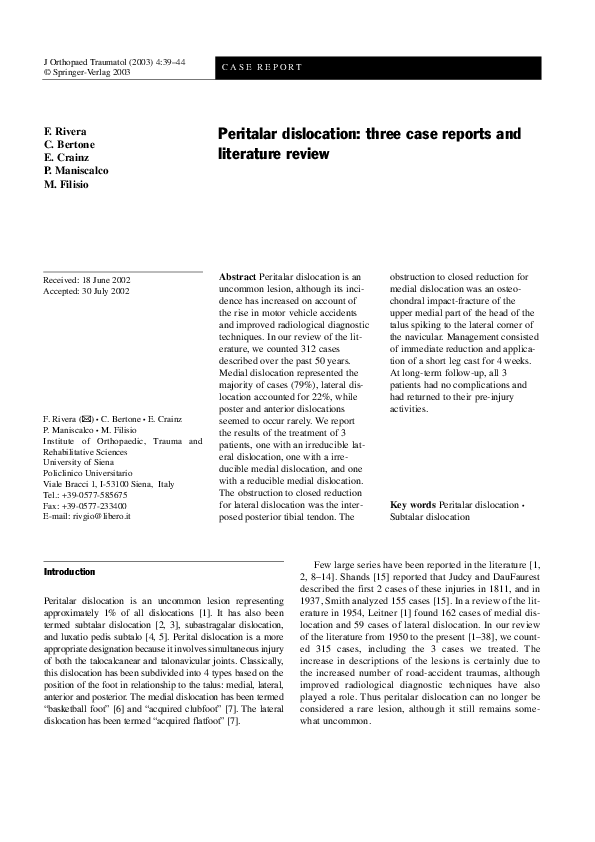 (PDF) Peritalar dislocation three case reports and literature review