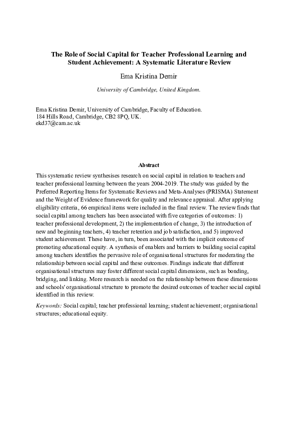 (PDF) The role of social capital for teacher professional learning and ...