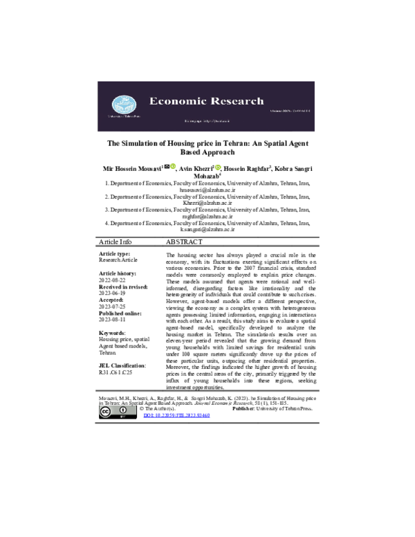 (PDF) The Simulation of Housing price in Tehran: An Spatial Agent Based ...