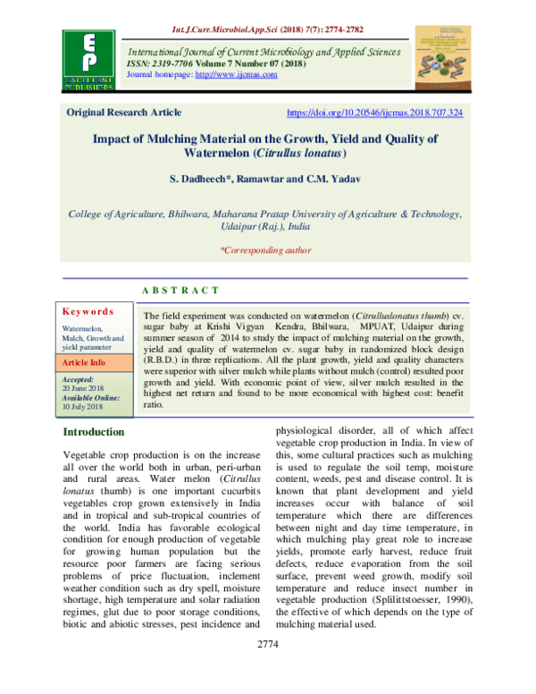 (PDF) Impact of Mulching Material on the Growth, Yield and Quality of ...