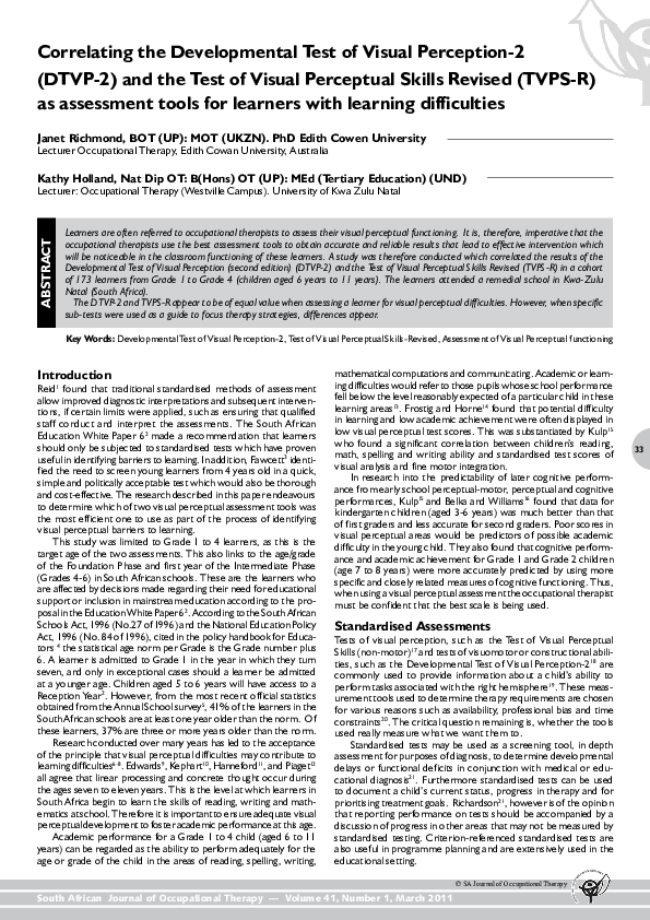 (PDF) Correlating the Developmental Test of Visula Perception -2 (DTVP ...