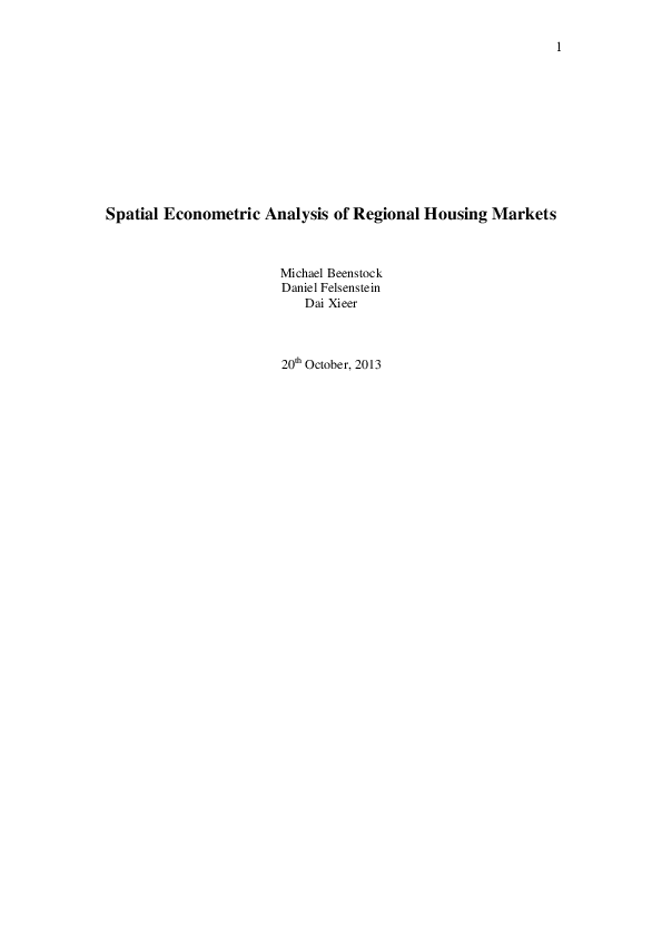 (PDF) Spatial Econometric Analysis of Regional Housing Markets
