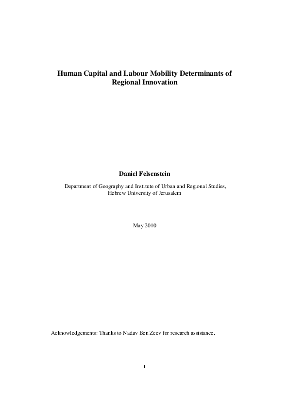 (PDF) Human Capital and Labour Mobility Determinants of Regional Innovation