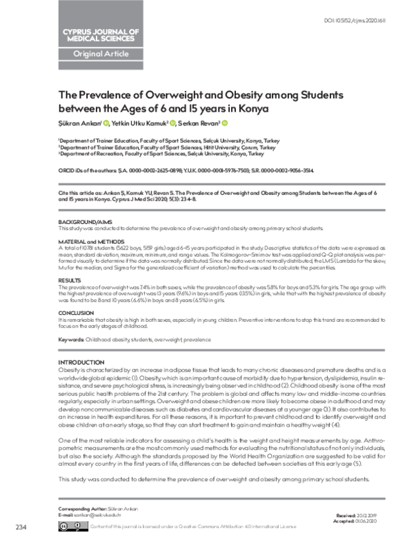 (PDF) The Prevalence of Overweight and Obesity among Students between ...