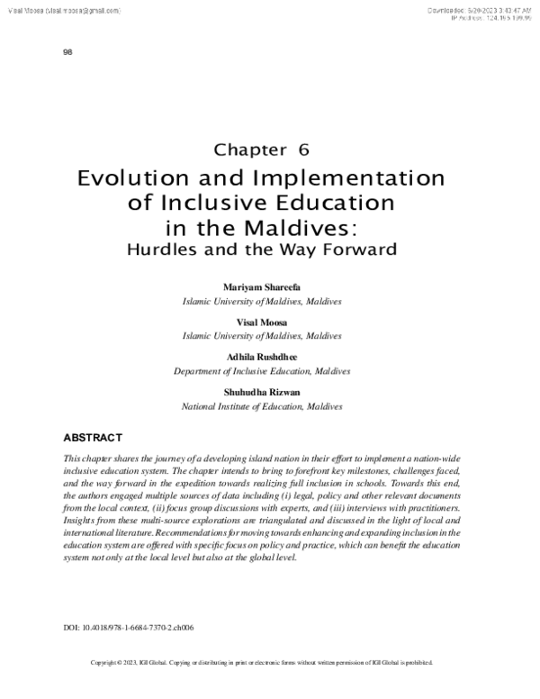 (PDF) Evolution and Implementation of Inclusive Education in the Maldives