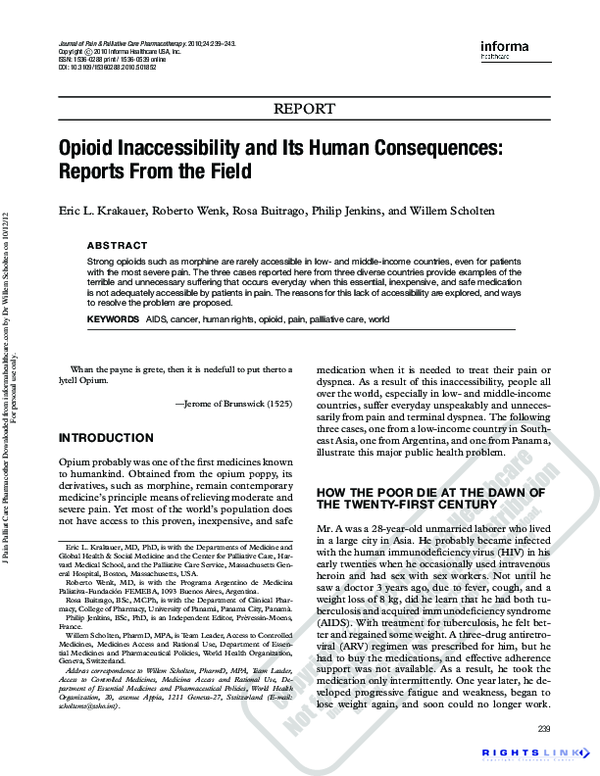 (PDF) Opioid Inaccessibility and Its Human Consequences: Reports From ...