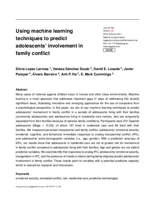 (PDF) Using Machine Learning Techniques to Predict Adolescents ...
