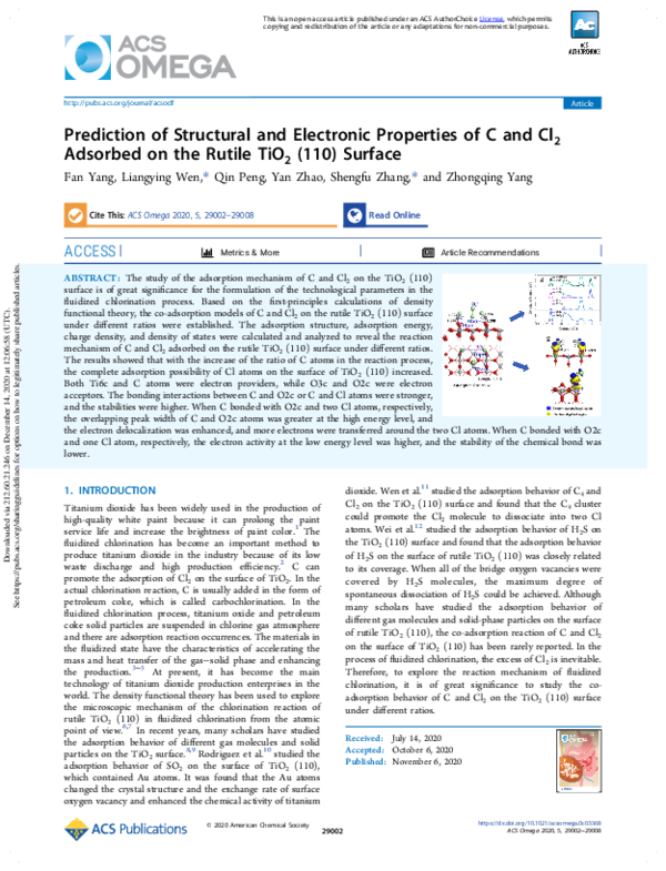 (PDF) Adsorption of C and Cl2 on TiO2 (110): Mechanisms and Properties