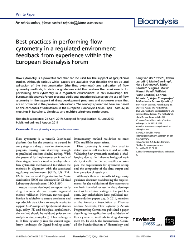 (PDF) Best practices in performing flow cytometry in a regulated ...