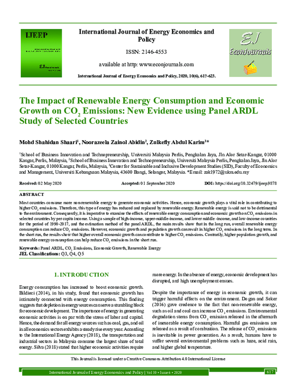 (PDF) The Impact of Renewable Energy Consumption and Economic Growth on ...