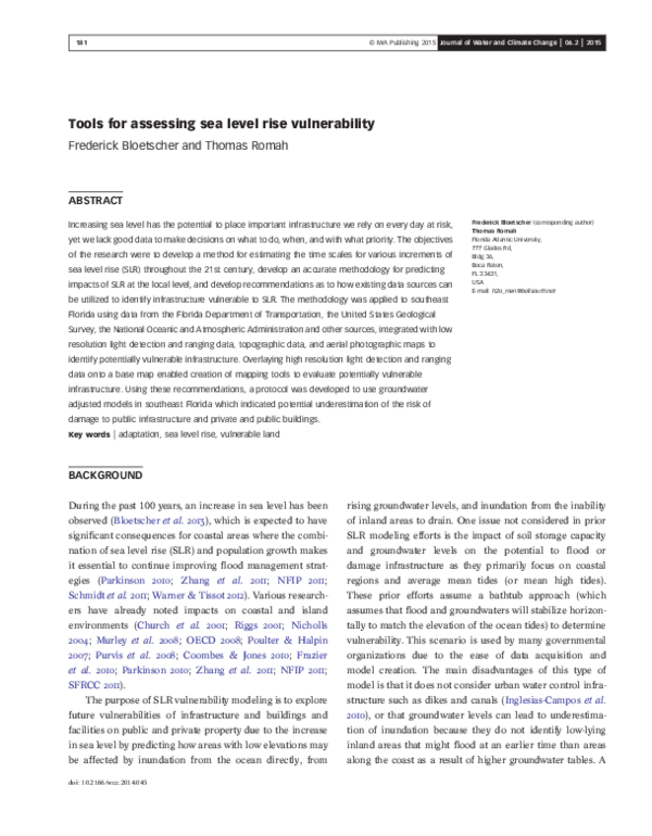 (PDF) Tools for assessing sea level rise vulnerability