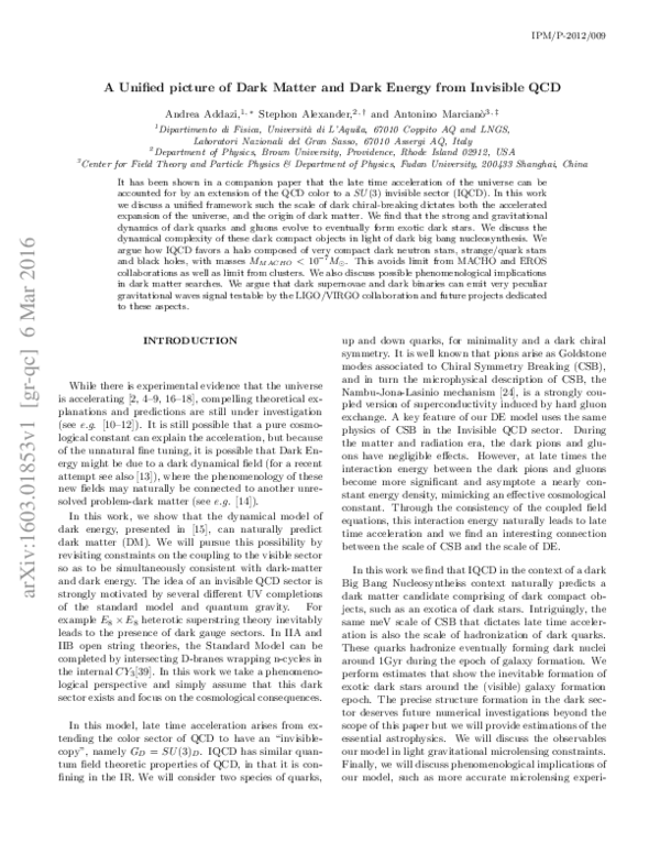 (PDF) A Unified picture of Dark Matter and Dark Energy from Invisible QCD