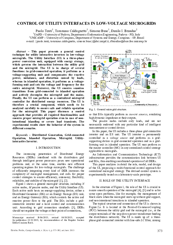 (PDF) Control of utility interfaces in low voltage microgrids