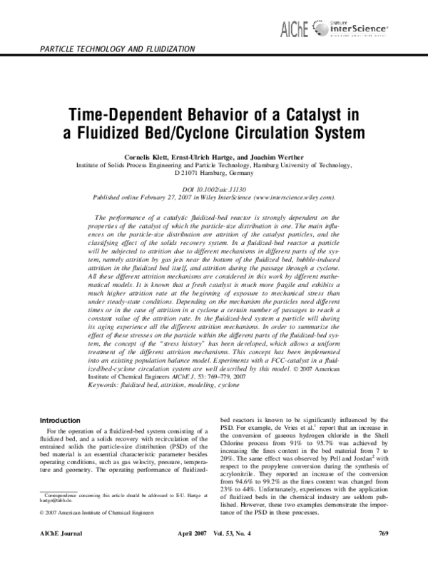 (PDF) Time-dependent behavior of a catalyst in a fluidized bed/cyclone ...
