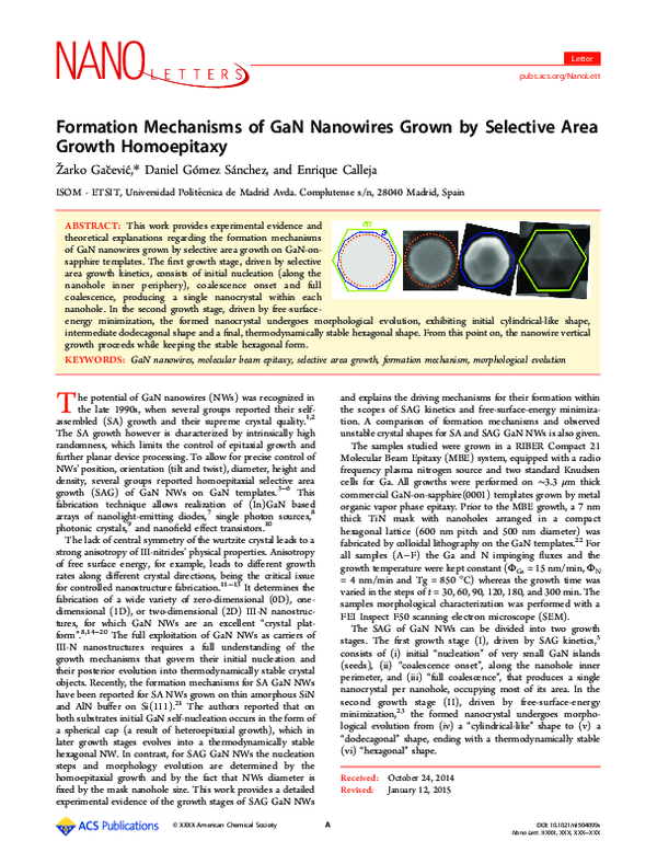 (PDF) Formation Mechanisms of GaN Nanowires Grown by Selective Area ...