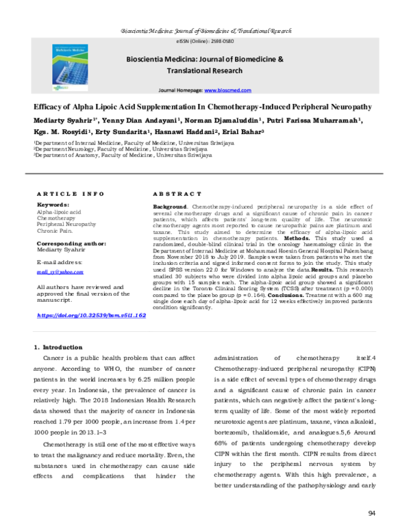 (PDF) Efficacy of Alpha Lipoic Acid Supplementation In Chemotherapy ...