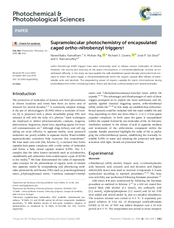 (PDF) Supramolecular photochemistry of encapsulated caged ortho ...