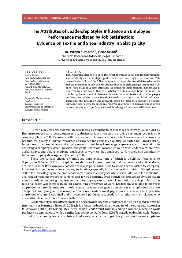 (PDF) Attributes of Leadership Styles Influence on Employee Performance ...