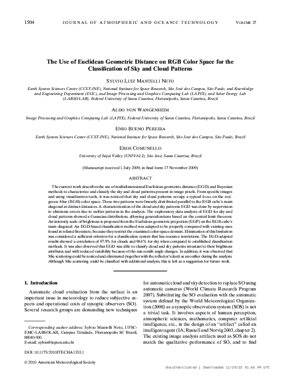 (PDF) The Use of Euclidean Geometric Distance on RGB Color Space for ...