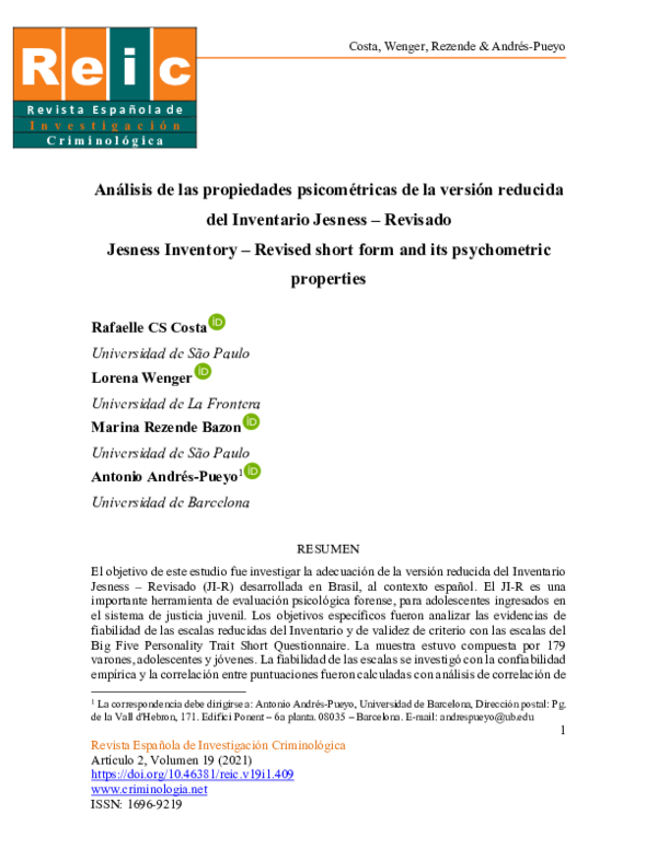 (PDF) Análisis de las propiedades psicométricas de la versión reducida ...