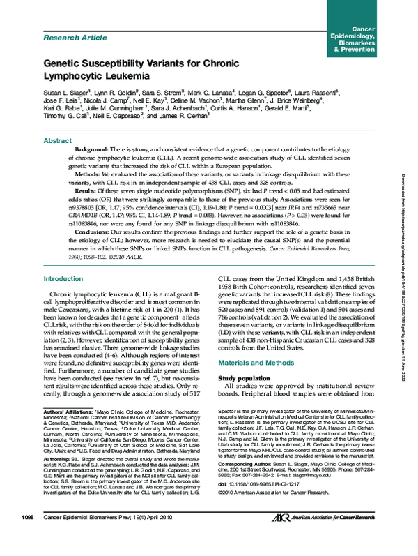 (PDF) Genetic Susceptibility Variants for Chronic Lymphocytic Leukemia