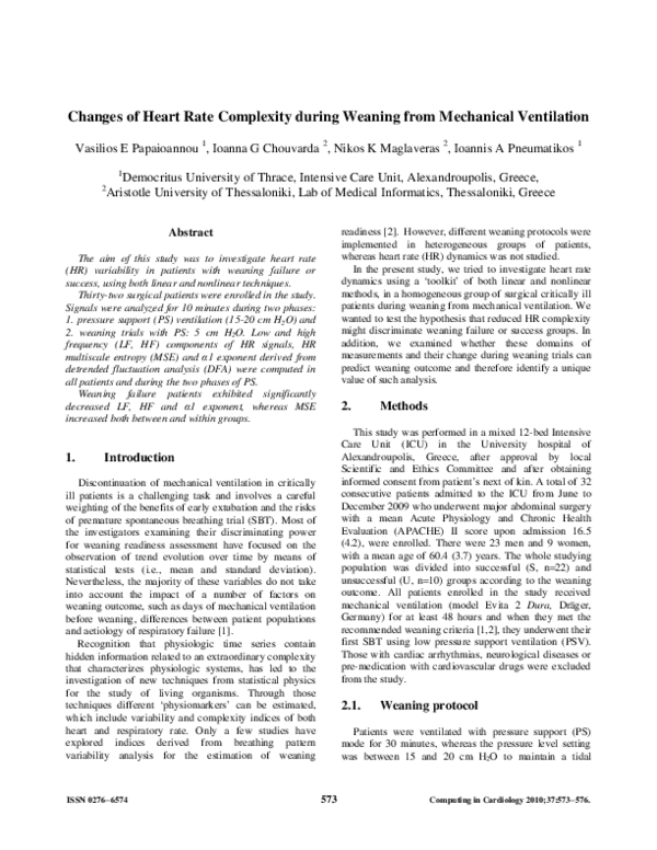 (PDF) Changes of Heart and Respiratory Rate Dynamics During Weaning ...