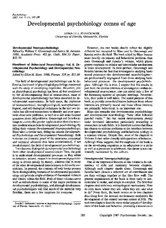 (PDF) Developmental psychobiology comes of age
