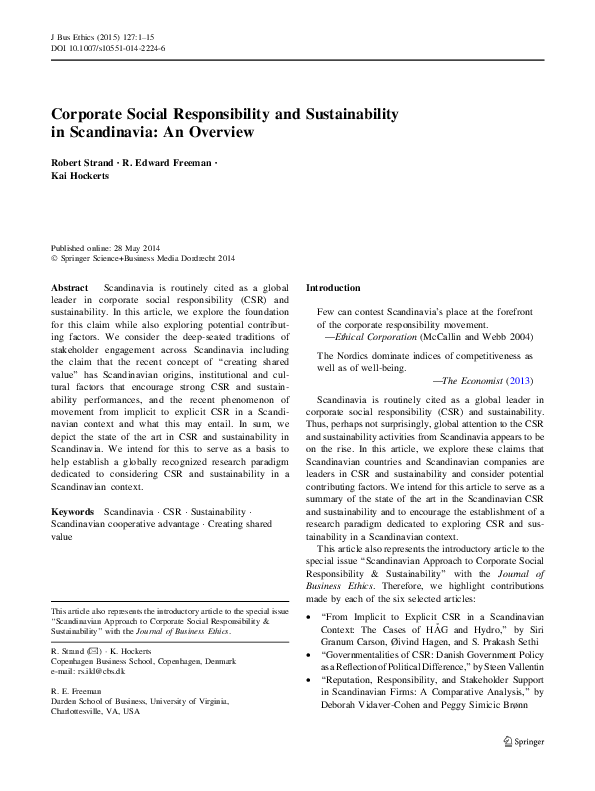 (PDF) Corporate Social Responsibility and Sustainability in Scandinavia ...