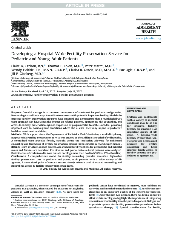 (PDF) Developing a Hospital-Wide Fertility Preservation Service for ...