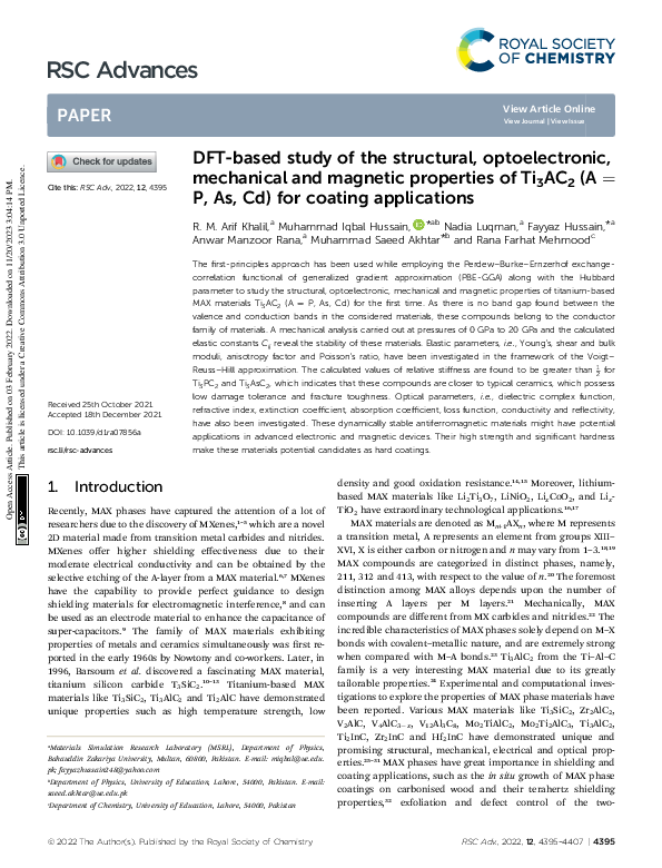 (PDF) DFT-based study of the structural, optoelectronic, mechanical and ...