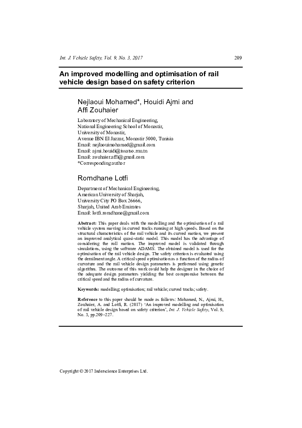 (PDF) An improved modelling and optimisation of rail vehicle design ...