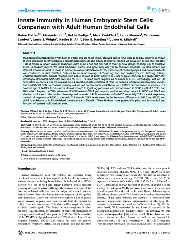 (PDF) Innate Immunity in Human Embryonic Stem Cells: Comparison with ...