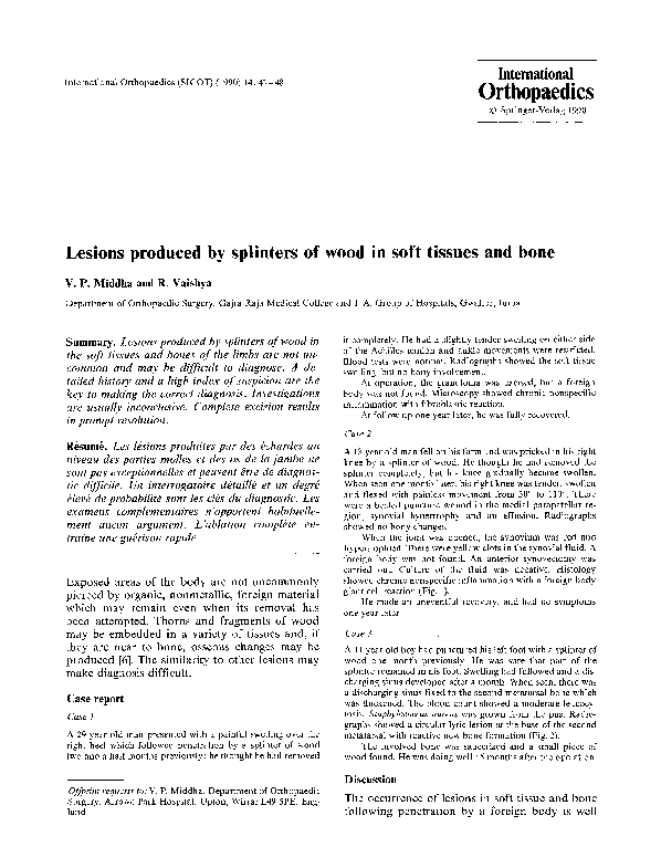 (PDF) Lesions produced by splinters of wood in soft tissues and bone