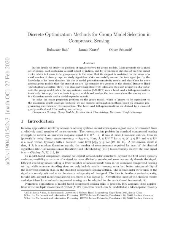 (PDF) Discrete Optimization Methods for Group Model Selection in ...