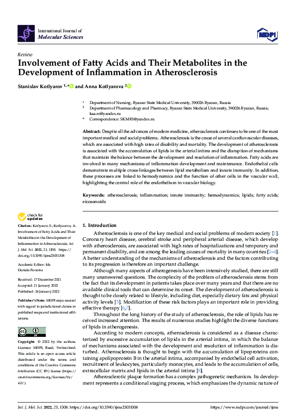 (PDF) Involvement of Fatty Acids and Their Metabolites in the ...