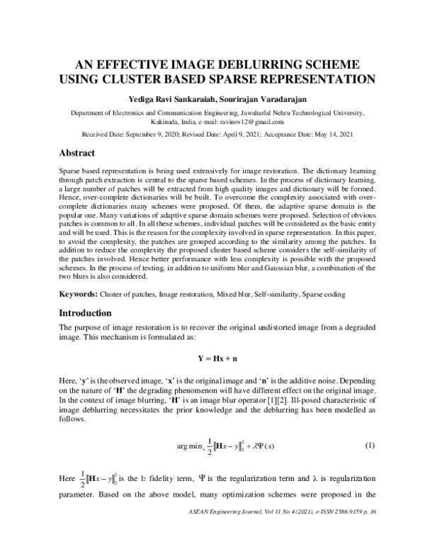 (PDF) An Effective Image Deblurring Scheme Using Cluster Based Sparse ...