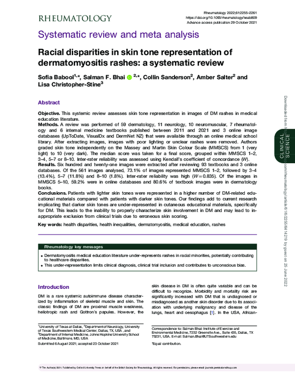 (PDF) Racial Disparities in Skin Tone Representation of Dermatomyositis ...