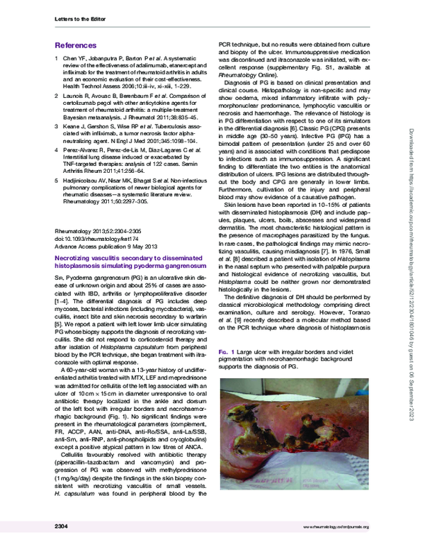 (PDF) Necrotizing vasculitis secondary to disseminated histoplasmosis ...