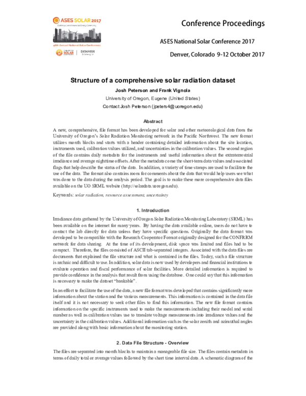 (PDF) Structure of a Comprehensive Solar Radiation Dataset