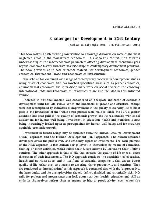(PDF) Challenges for Development in 21st Century