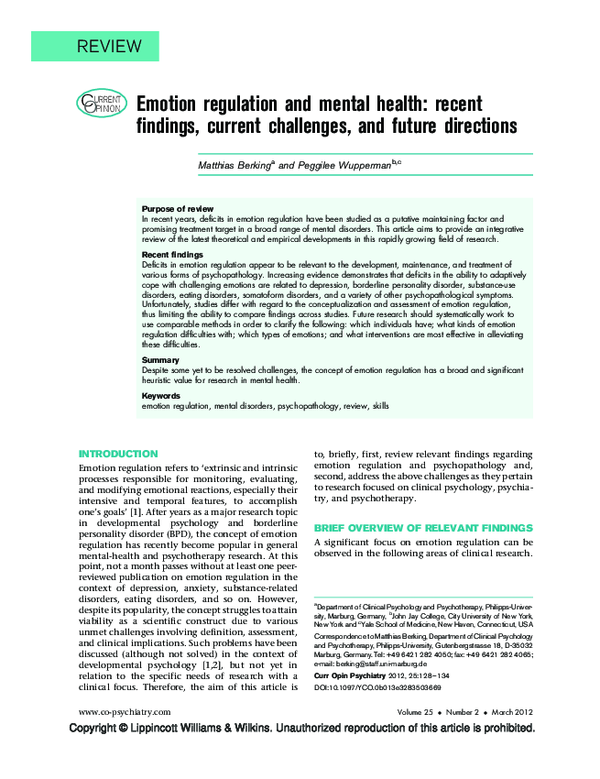 (PDF) Emotion regulation and mental health