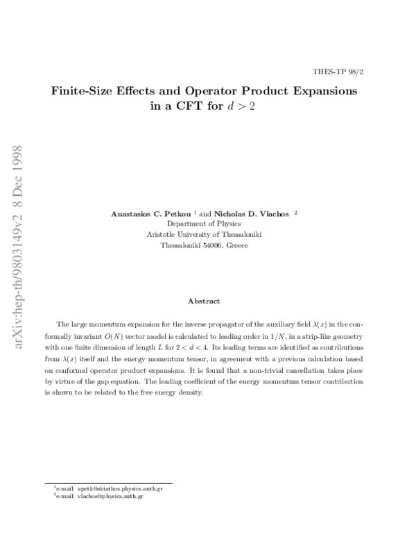 (PDF) Finitesize effects and operator product expansions in a CFT for