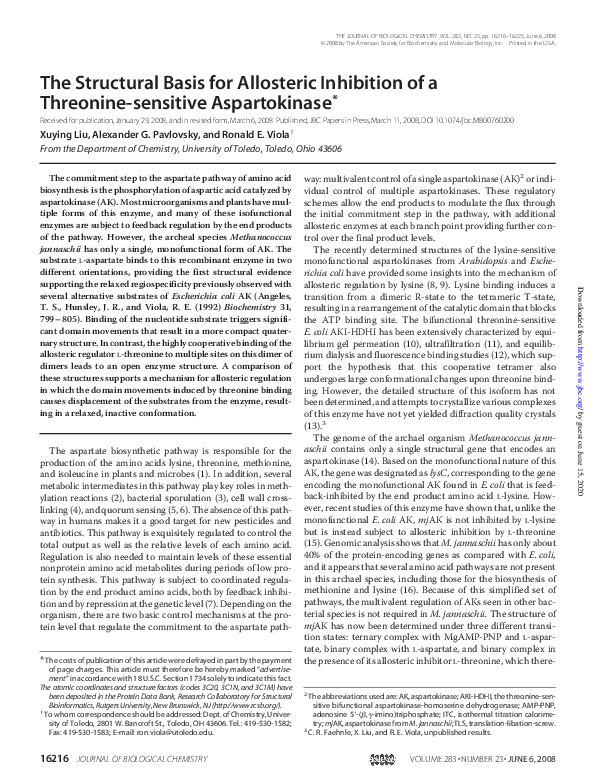 (PDF) The Structural Basis for Allosteric Inhibition of a Threonine ...