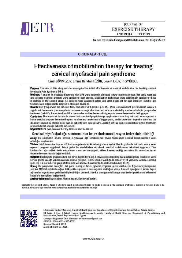 (PDF) Effectiveness of mobilization therapy for treating cervical ...