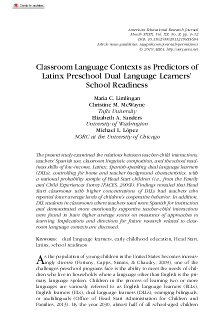 (PDF) Classroom Language Contexts as Predictors of Latinx Preschool ...