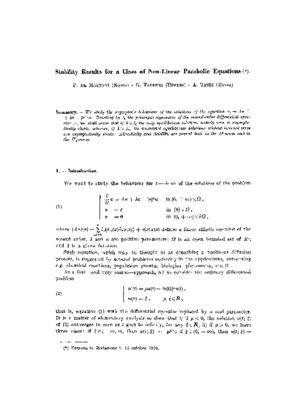 (PDF) Stability results for a class of non-linear parabolic equations