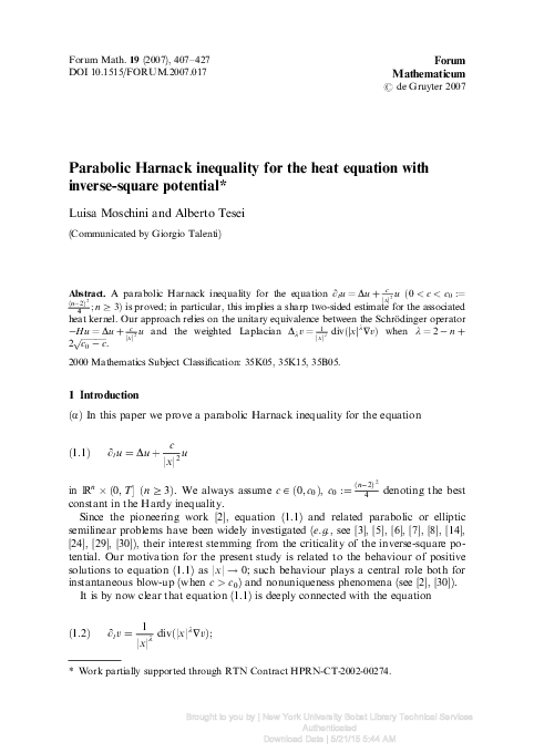 (PDF) Parabolic Harnack inequality for the heat equation with inverse ...
