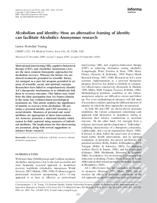 (PDF) Alcoholism and identity: How an alternative framing of identity ...