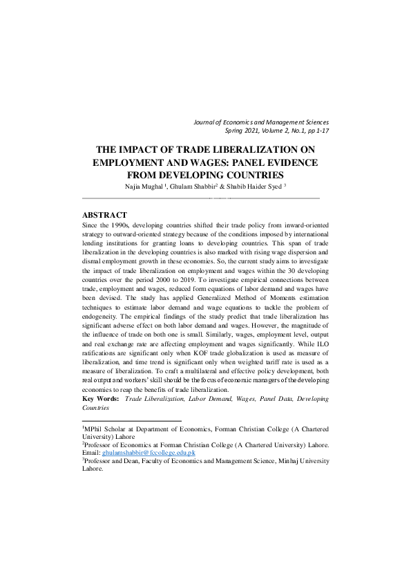 (PDF) THE IMPACT OF TRADE LIBERALIZATION ON EMPLOYMENT AND WAGES: PANEL ...