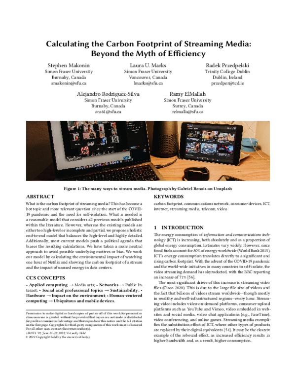 (PDF) Calculating the Carbon Footprint of Streaming Media: Beyond the ...